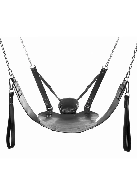 Leather Bondage Swing with Stirrups and Pillow