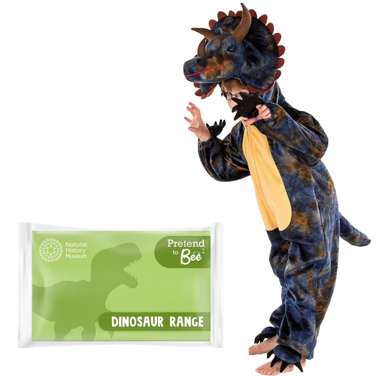 PRETEND TO BEE Triceratops Dinosaur Dress Up Costume for Kids, Official Natural History Museum, Onesie 5-7 Years
