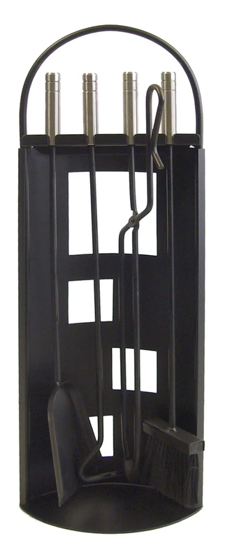 Imex El Zorro 10016 - Fireplace Set, Arch Design (Stainless Steel, 68 x 23 x 14 cm) with Tools, Black