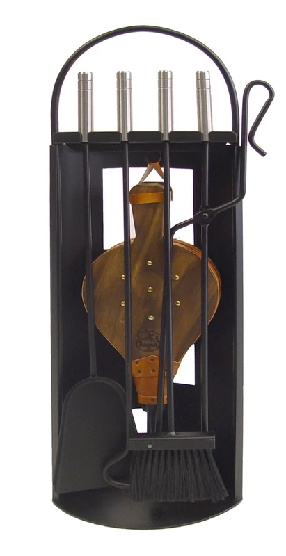 Imex El Zorro 10027 Square Fireplace Set with Bellows and Tools, (Stainless Steel, 68 x 23 x 14 cm), Black