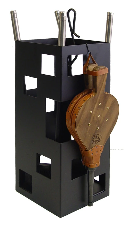 Imex El Zorro 10045 - Fireplace Set, Square (Stainless Steel with Bellows, 50 x 20 x 20 cm) with Tools, Black
