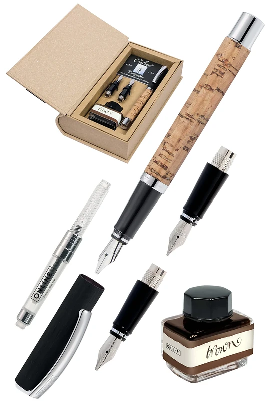 Set Best Writer calligraphy pen Vision Cork, nib 1,4mm, 0,8mm, 1,8mm incl. ink bottle in Natural Book Box