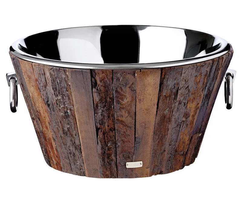 EDZARD Champagne Cooler Montgomery, Stainless Steel and Wood, Ø 18,5 in, Height 9,8 in, Weight Approx. 7,5 kg