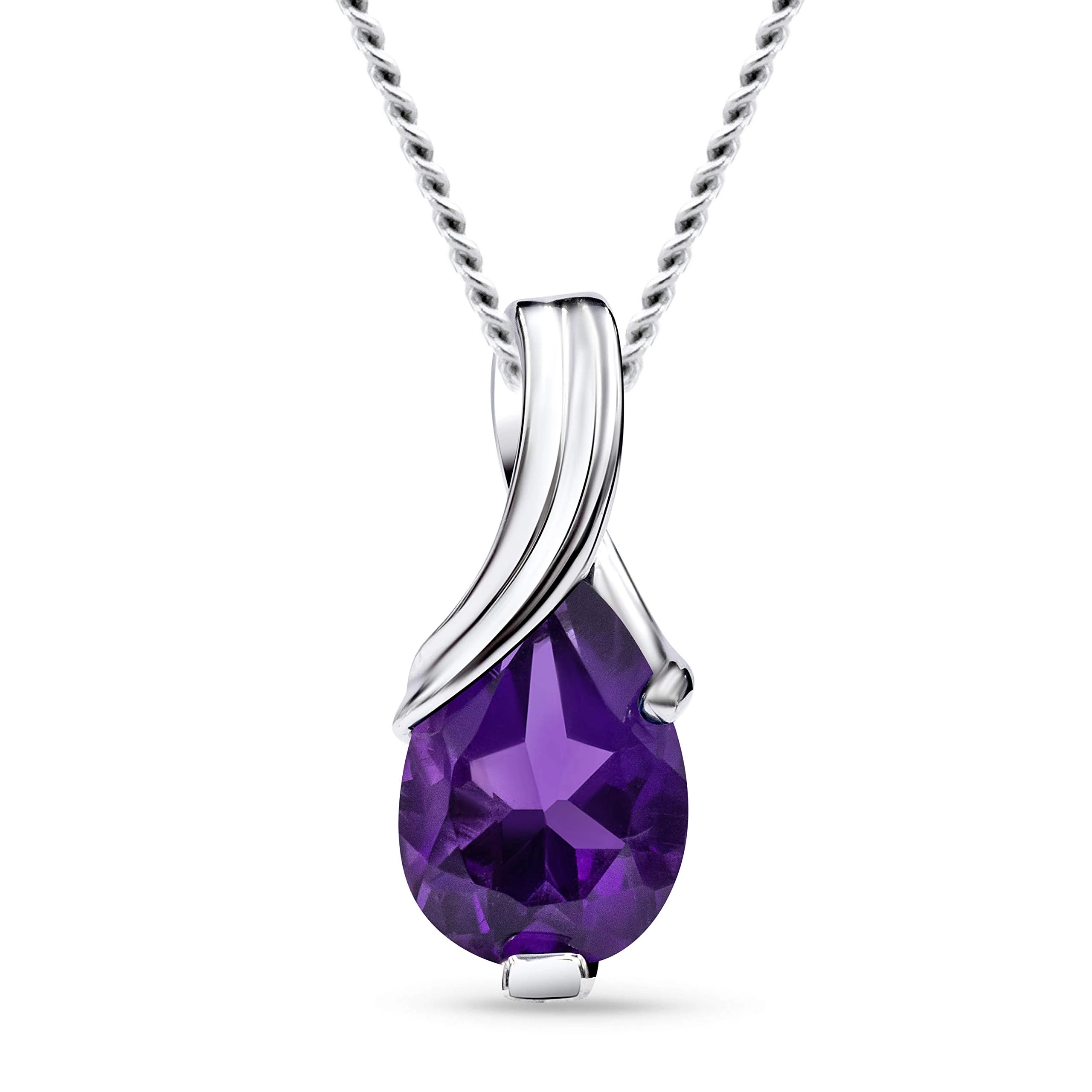 MIORE necklace for women in 9 kt 375 white gold with pear shape purple amethyst pendant