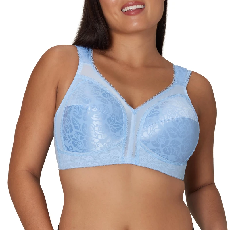 Playtex Women's 18 Hour Comfort-Strap Wireless Bra, Full-Coverage Bra with 4-Way TruSupport, Single & 2-Pack, Zen Blue, 44C