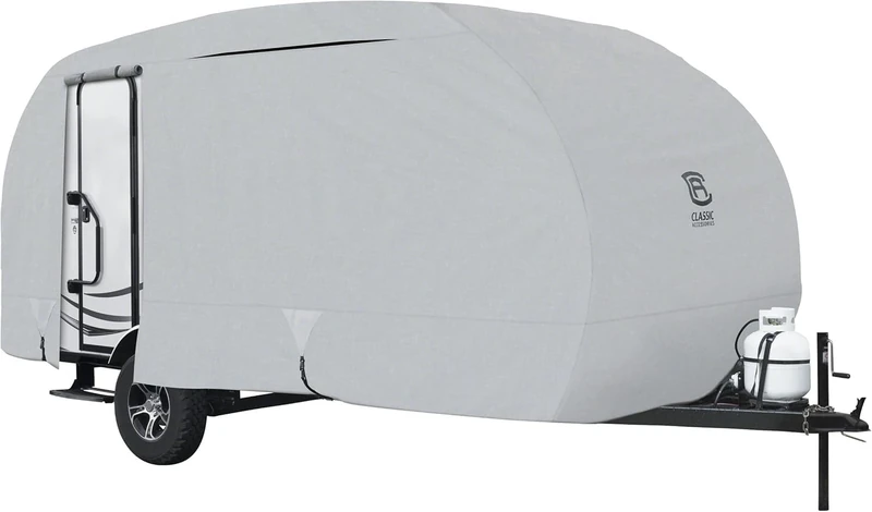 Classic Accessories Over Drive PermaPRO R-Pod Cover, Fits up to 17' 7" long (door in back), Durable, Tear-Resistant, Teardrop, Travel Trailer Storage Cover, Compatible with R-Pod Trailers, Grey