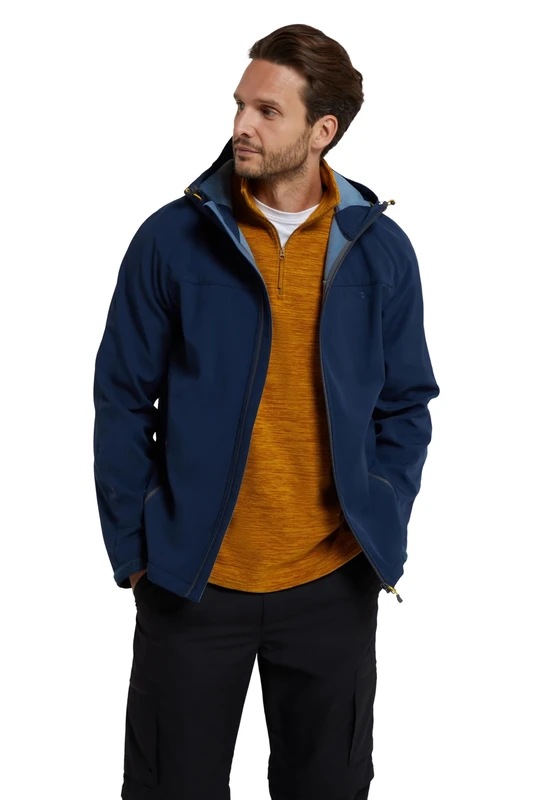 Mountain Warehouse Exodus Mens Softshell Jacket - Breathable & Water Resistant Rain Coat with Adjustable Fit & Side Pockets - For Spring Summer, Walking, Hiking & Travel Blue L