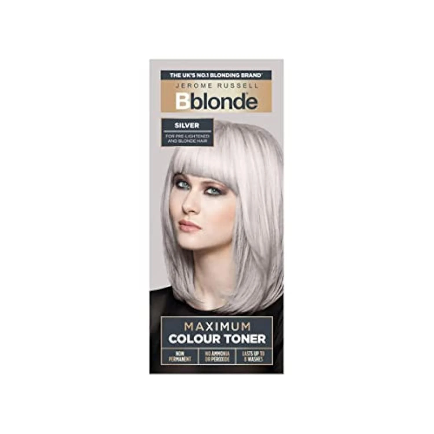 Jerome Russell Bblonde Maximum Colour Silver Toner - Non Permanent Hair Toner for Pre Lightened & Naturally Blonde Hair, Silver Hair Dye with No Ammonia or Peroxide, Lasts up to 8 Washes, 75ml