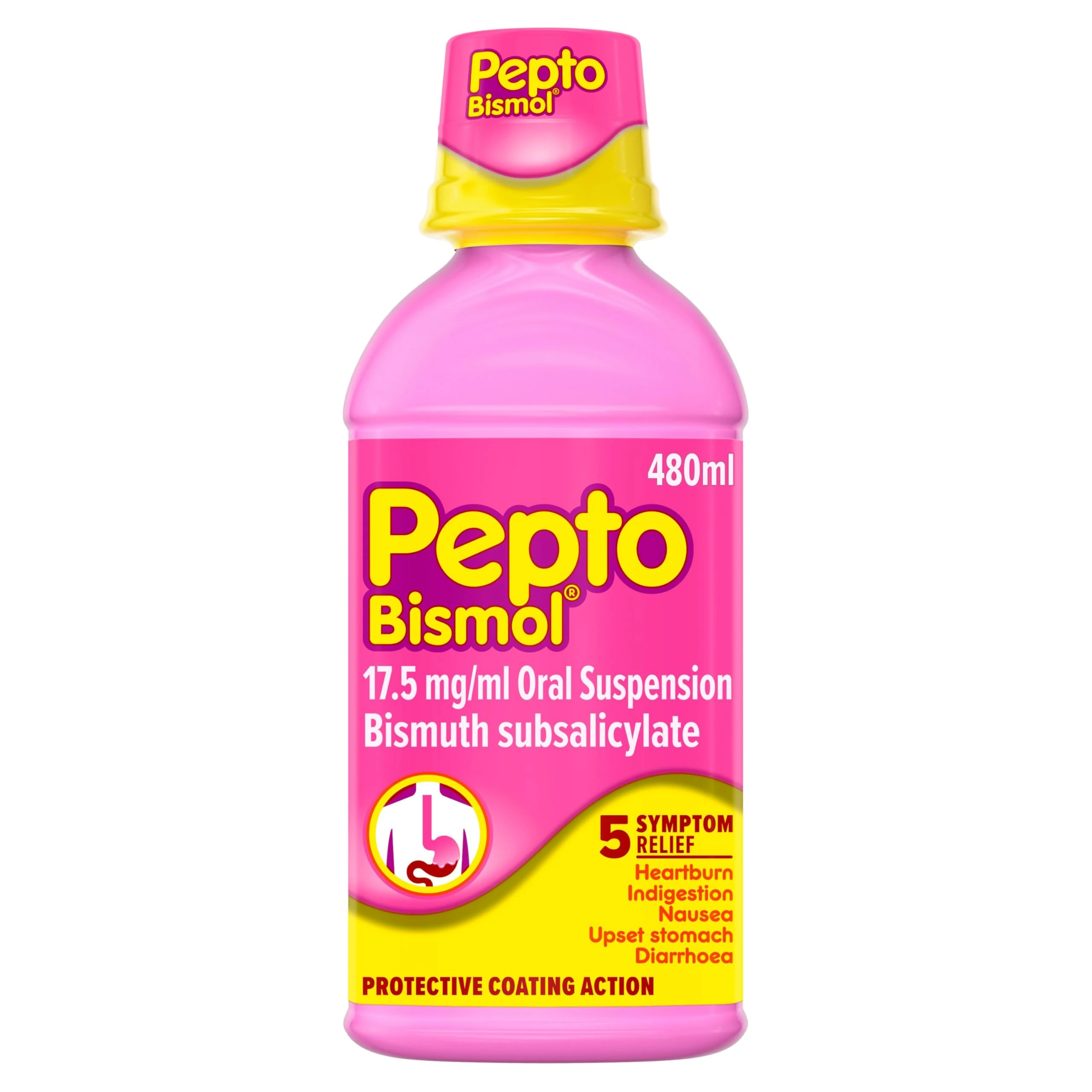 Pepto-Bismol for Nausea, Heartburn, Indigestion, Upset Stomach and Diarrhoea, 5 Symptom Relief 480ml