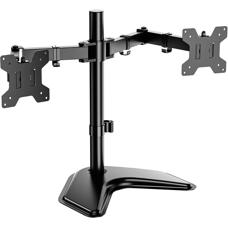 WALI Dual Monitor Stand for Screen Up to 27 Inch, Freestanding Articulating Dual Monitor Arm with Tilt Swivel Rotate, Adjustable Double Monitors Arm Holds Up to 10 kg, VESA 75 & 100mm, Black (MF002)