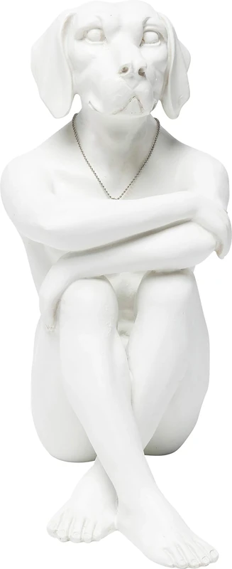 Kare Design Deco Figurine Dog Marc Cream, White, polyresin, steel plated necklace, room decor sculpture, home decor for living room, 33x26x17cm (H/W/D)