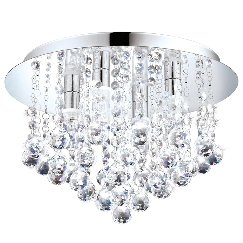 Eglo LED Ceiling Light Almonte, 4-Flame Bathroom lamp, Metal in Chrome and Clear Crystal, Warm White LED Moisture-Proof Light, G9, IP44, Ø 35 cm