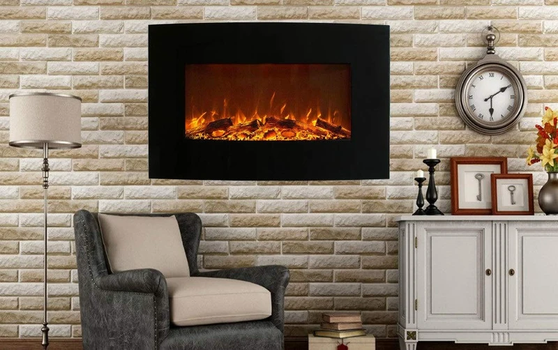 BREAKLING Wall mounted Electric Fireplaec with Leds flame effect, Heater 2000W, 90x55 cm - Remote control - Electronic thermostat