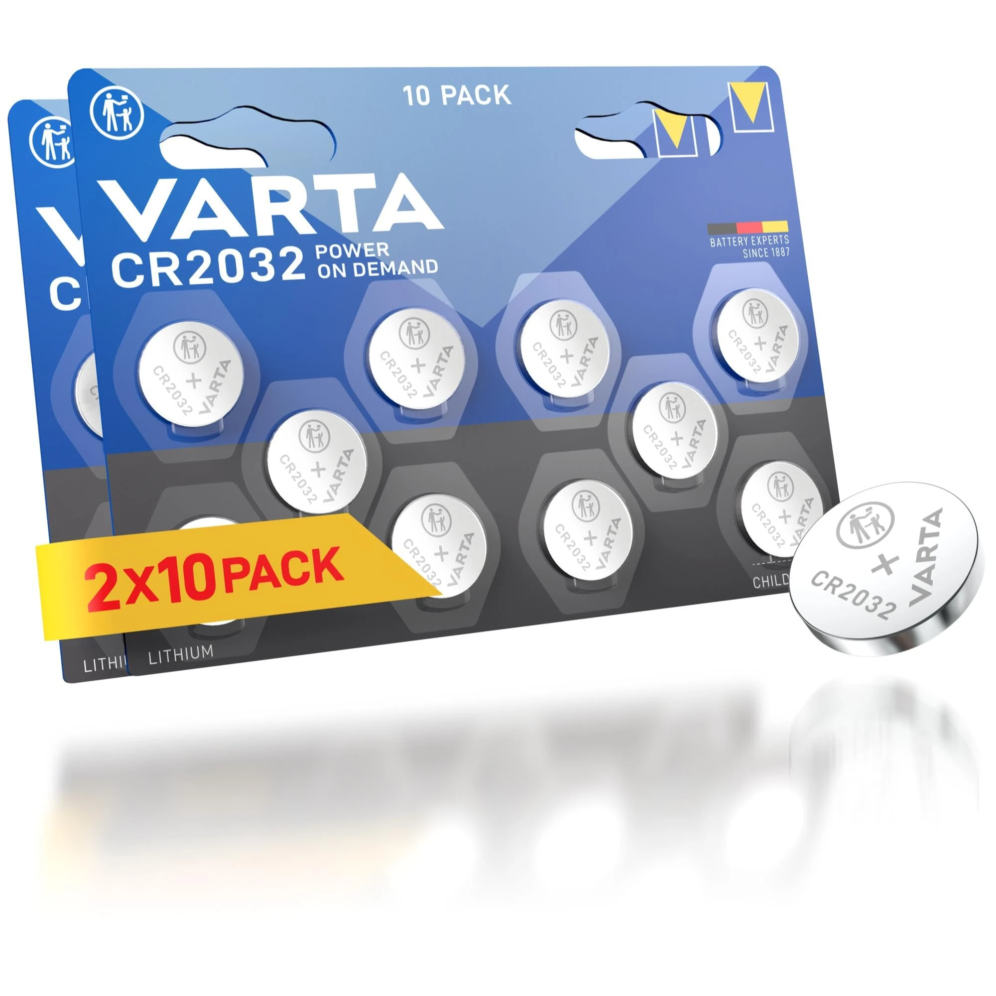 VARTA Batteries Electronics CR2032 Lithium button cell 3V battery 20-pack, Button cells in original blister pack of 1