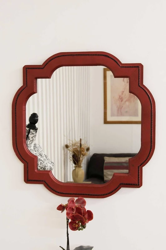Large Ornate Style Vintage Red Quatrefoil Big Wall Mirror 27.5'' x 27.5'' - Image 1