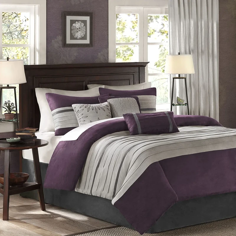 Madison Park All Season Down Alternative Bedding, Matching Shams, Decorative Pillow, Polyester, Purple, Full