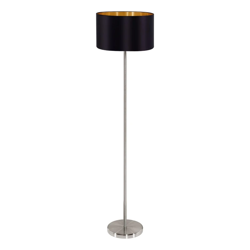 Eglo Floor Lamp Maserlo, 1-Light Textile Floor Lamp, Standing Lamp Made of Steel and Fabric, Colour: Matte Nickel, Black, Gold, Socket: E27, Including Foot Switch