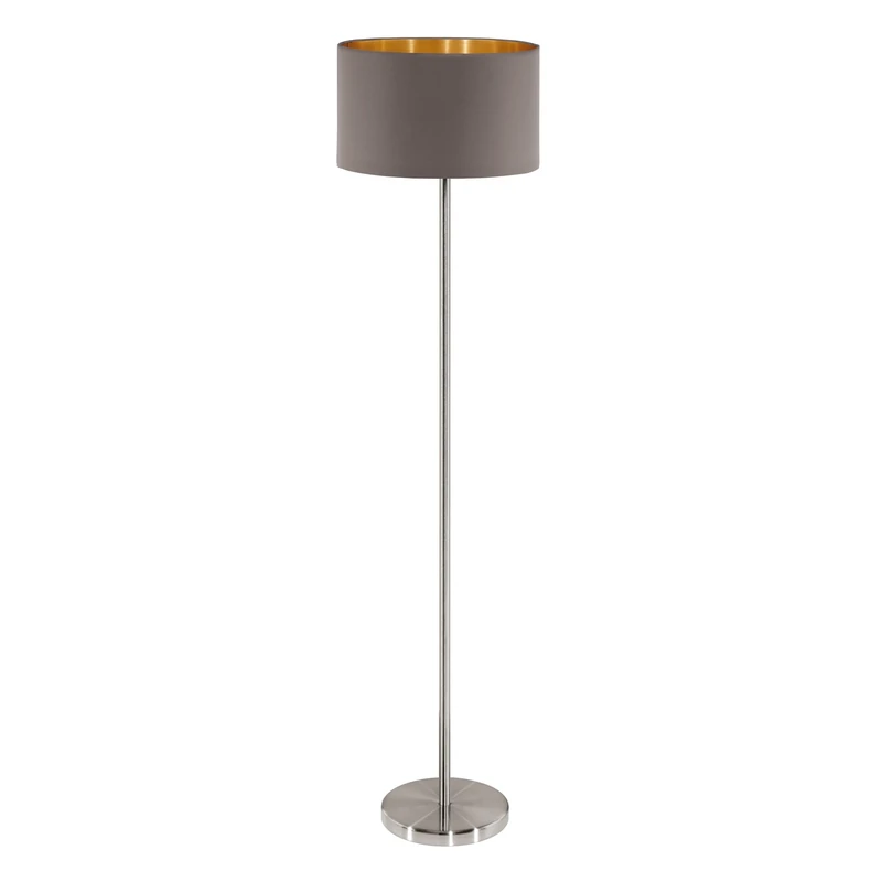 Eglo Floor Lamp Maserlo, 1 Bulb Fabric Standing Lamp, Made of Steel and Fabric, Colour: Nickel Matt, Cappuccino, Gold, Socket: E27, incl. Step Switch
