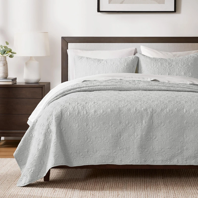Madison Park Anti-Microbial, Cotton Filled Lightweight Coverlet Bedspread Bedding, Shams, Microfiber, Grey, Twin/Twin XL