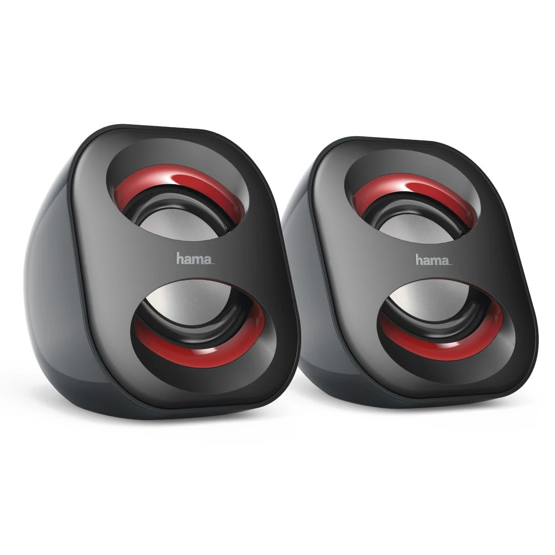 Hama Sonic Mobil PC Speakers x2 | USB3.0 | 3.5 mm Jack | 3 Watt Active Speakers | Black/Red