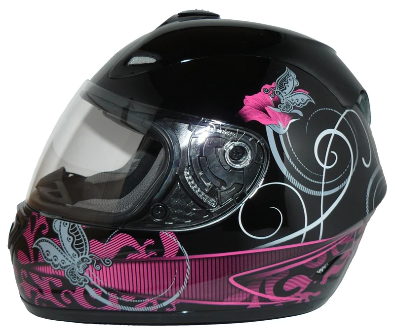 protectWEAR Motorcycle helmet black purple for women flowers design FS-801-SL - M
