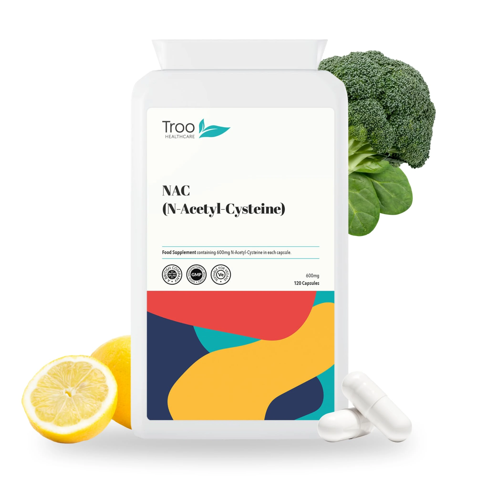 NAC Supplement 600mg by Troo Healthcare - High Strength N-Acetyl-Cysteine Supplements for Liver Health - Allergen-Free Vegan Capsules - Non-Toxic Amino Acid Supplements for Women & Men - 120 Count