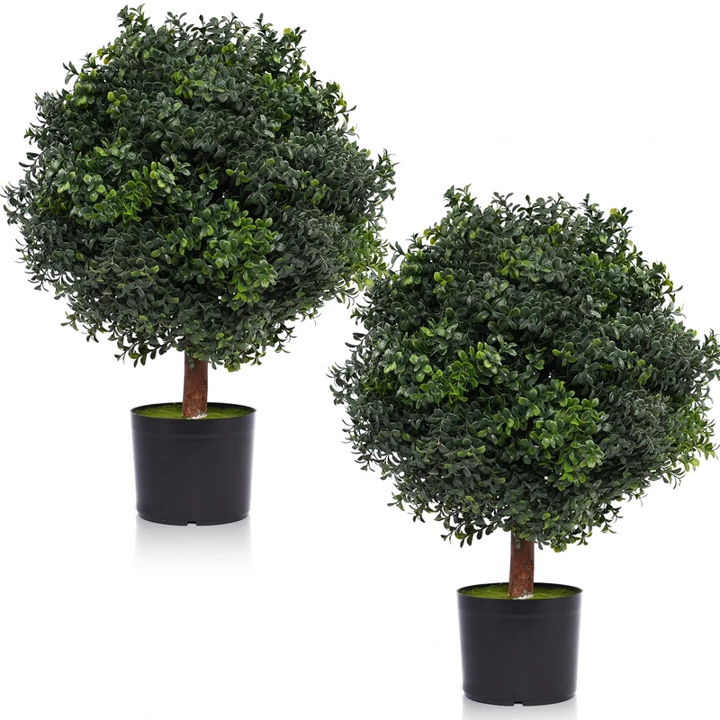 Silk Tree Warehouse Company Inc Two 2 Foot Outdoor Artificial Boxwood Ball Topiary Bushes Potted Plants 16 inches Wide Silk Tree Warehouse Company Inc
