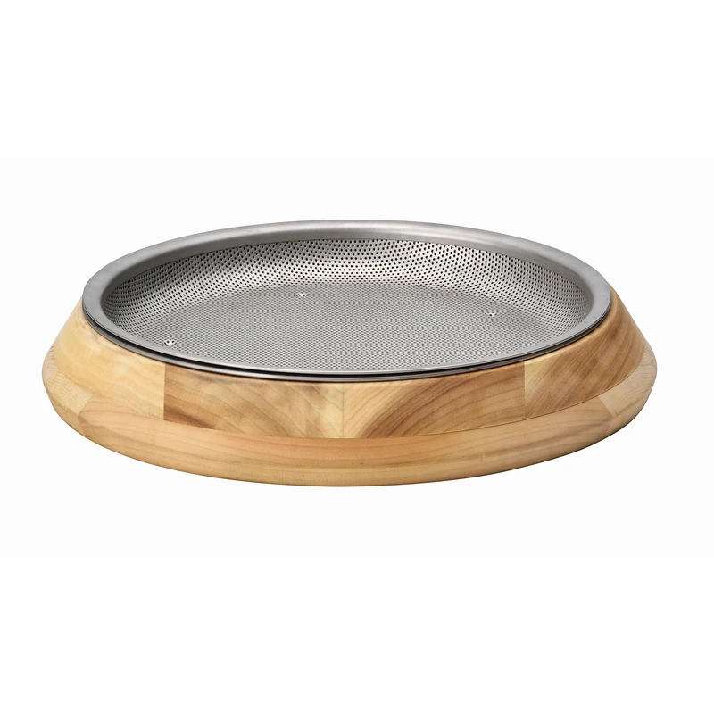 Snow Peak Party Plate, Wood & Stainless Steel, 375mm, Nesting Serving Dishes with deep Woden Plate, mesh and Solid Steel Dish, for Camping and Outdoor Dining