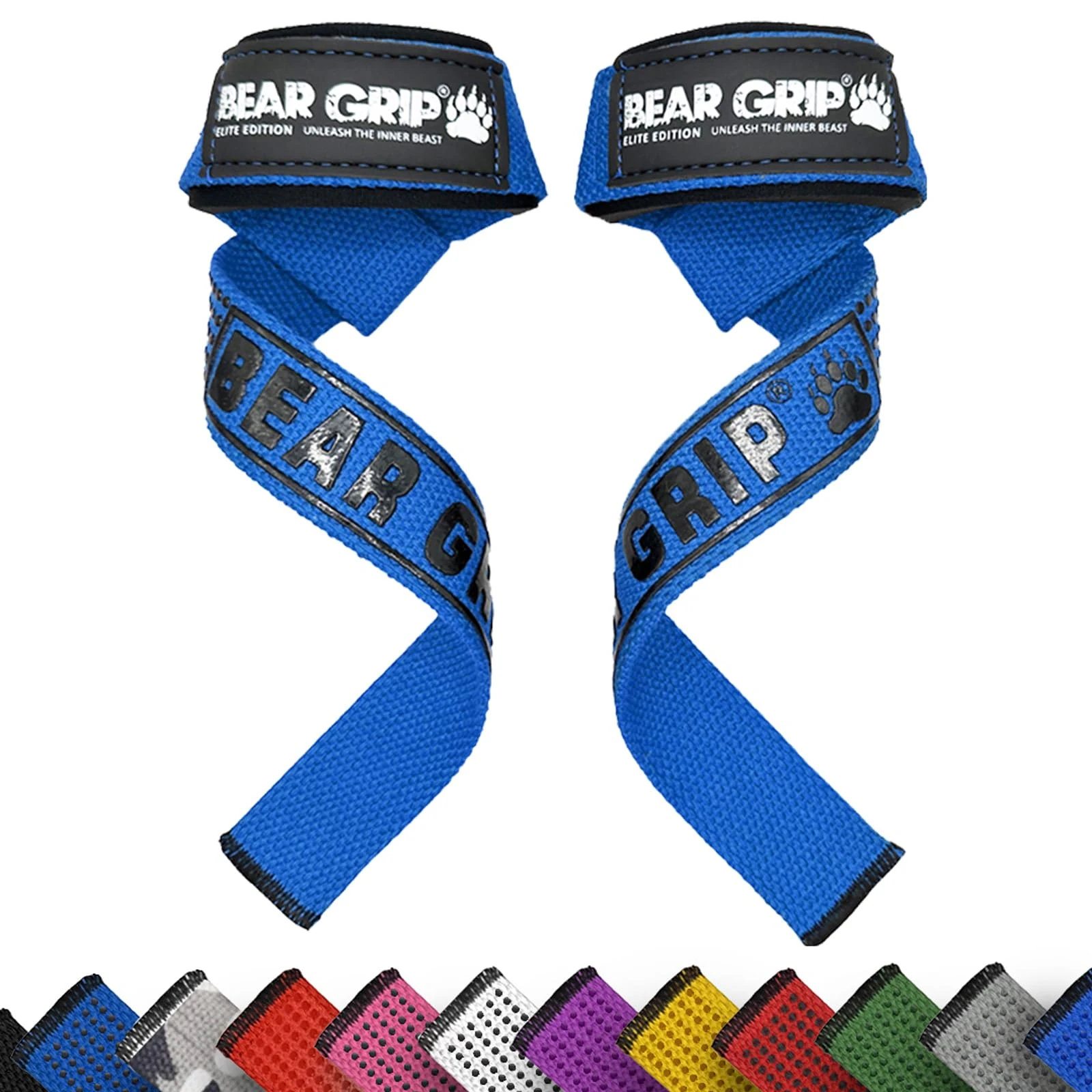 BEAR GRIP Straps - Premium Neoprene Padded Heavy Duty Double Stitched Weight Lifting Gym Straps, Deadlift, Gym Accessories for Men and Women, Advanced Gel Grip, 100% cotton, Extra long length (Blue)