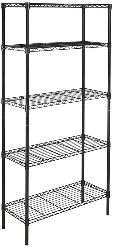 Amazon Basics 5-Shelf Storage Unit With Height Adjustable Shelves and Levelling Feet, 795 kg Max Weight, Black, 35.6 D x 91.4 W x 182.9 H cm