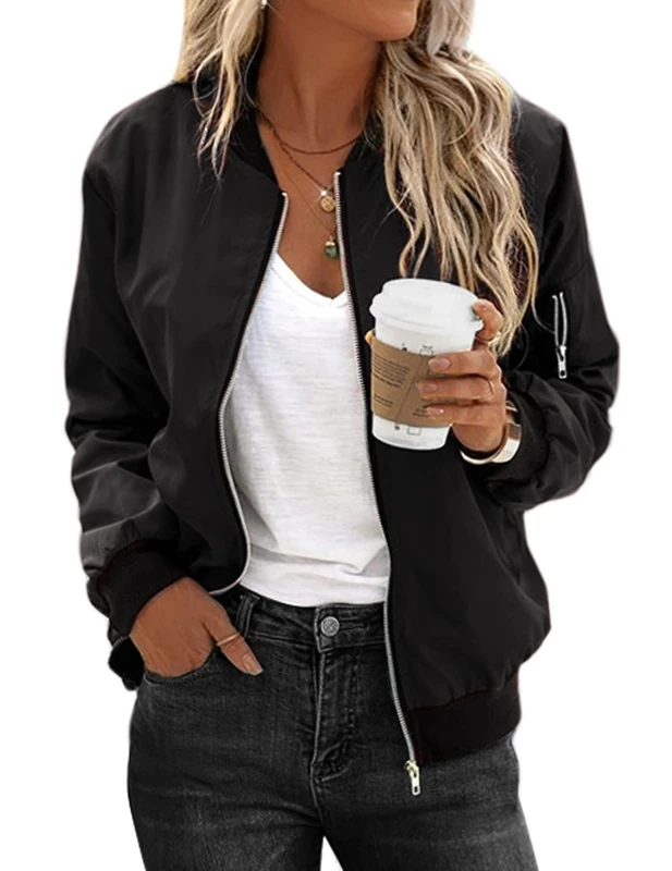 Zeagoo Womens Classic Quilted Jacket Short Bomber Jacket Coat - Black -
