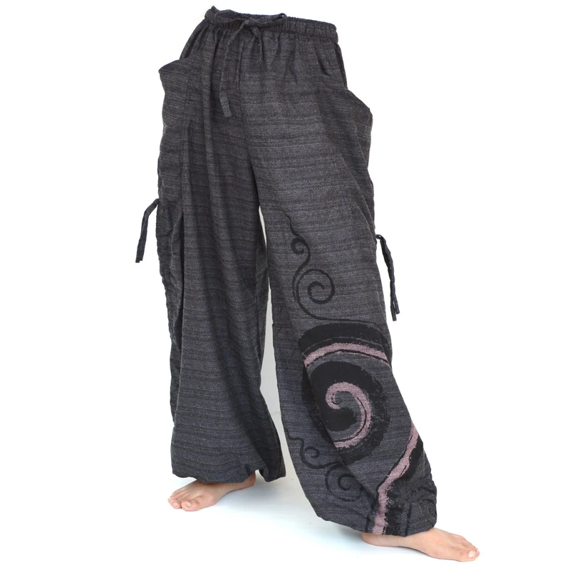 Siamrose Baggy Harem Pants Men Women, Wide Leg Yoga Lounge Trousers, Adjustable Length, 2 Pockets, One Size, Gray, One Size