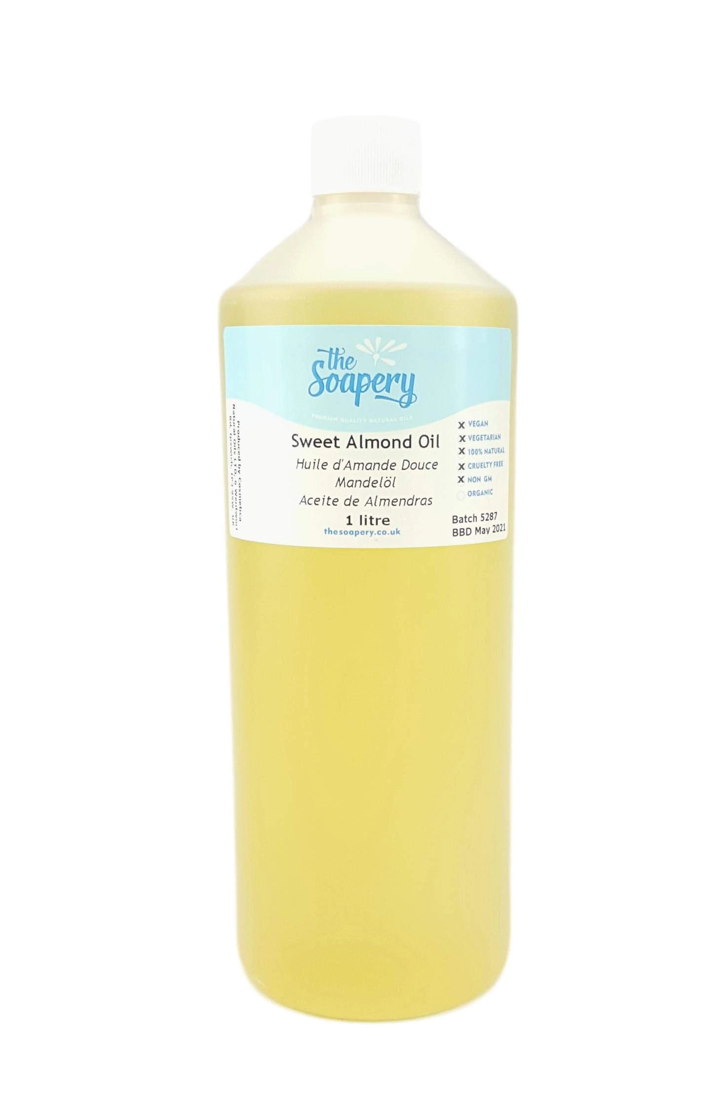 Sweet Almond Oil - 1 Litre Cosmetic Grade for Massage, Aromatherapy, Soaps, Lotions.