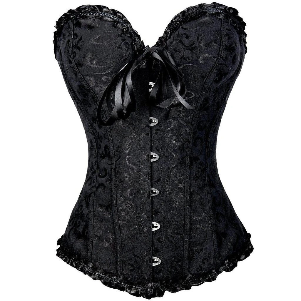 Everbellus Women Lace Up Stain Waist Trainer Corset Boned Bustier Black, S
