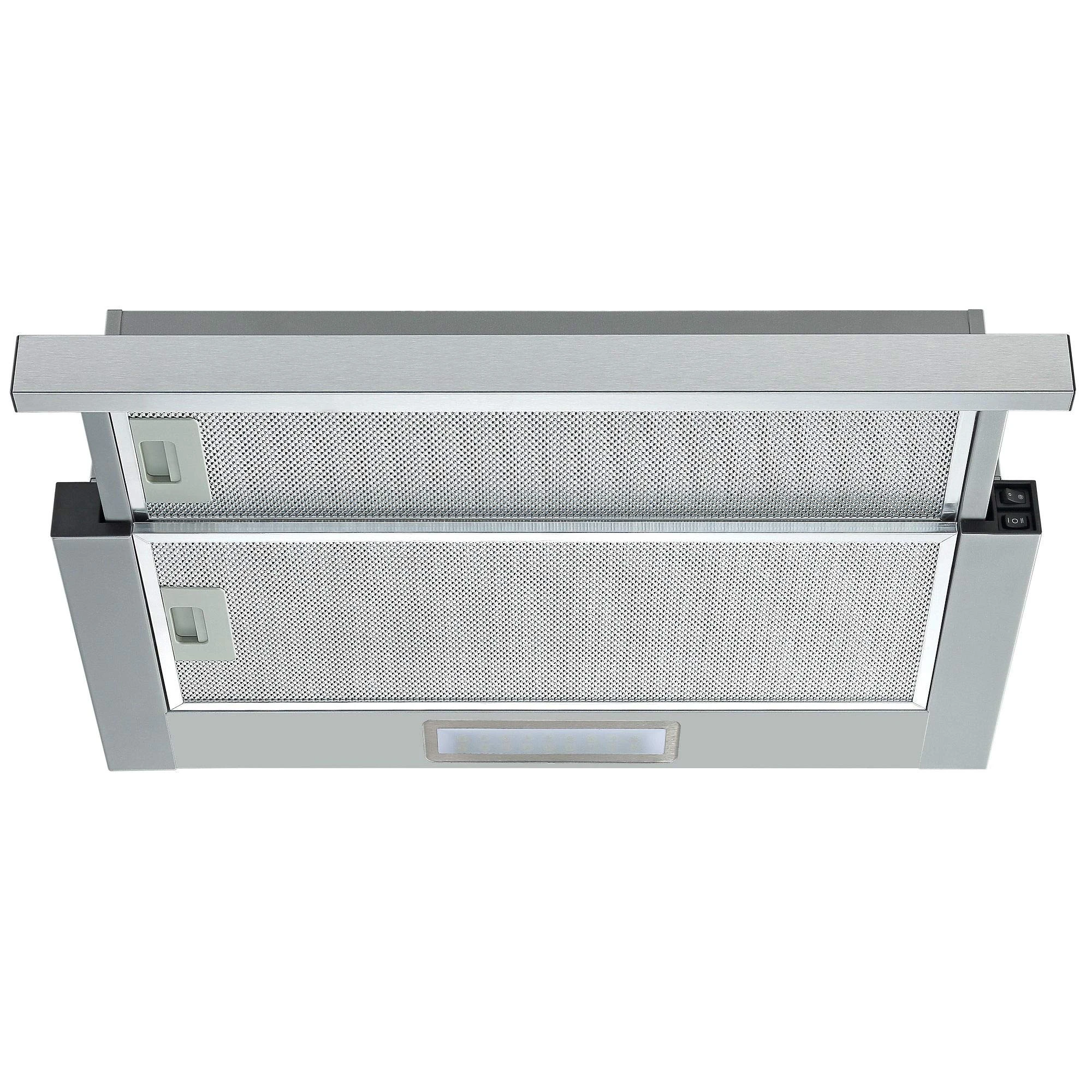 Cookology TEL605SS Integrated Built In Telescopic Canopy Cooker hood 60cm, Twin Motor Recirculating Extractor Fan with LED Light,2 Speed 440m/3 per hour - in Stainless Steel
