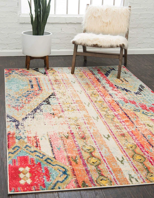 Unique Loom Sedona Collection Distressed, Southwestern, Vintage, Modern, Over-Dyed, Abstract Area Rug (5' 0 x 8' 0 Rectangular, Multi/Beige)