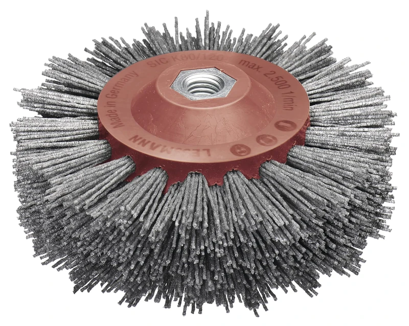 Lessmann 402890 Round Brush Punched Grey Diameter 140 mm (18 x 13 Rows, Attachment: M14, Thread Thickness 1.2 mm Abrasive Bristles with Silicon Carbide Grain, Suitable for Woodworking, for Large Surfaces