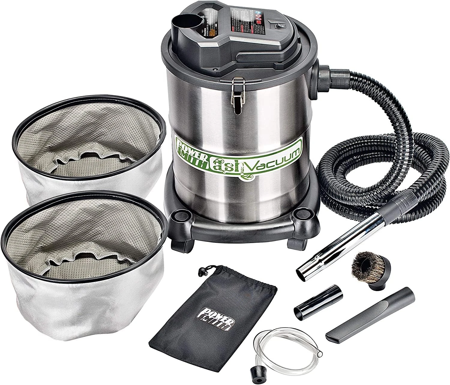 PowerSmith FENRIR PAVC102 10 Amp 4 Gallon Ash Vacuum with 2 Ash Filters, Silver