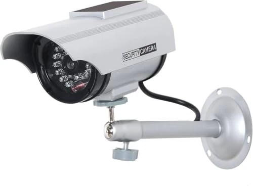 WALI Bullet Dummy Fake Surveillance Security CCTV Dome Camera Indoor Outdoor with One LED Light, Warning Security Alert Sticker Decals (TC-S1), Silver