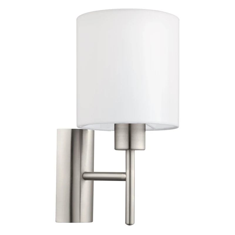 Eglo Wall Lamp Pasteri, 1-Light Textile Wall Light, Hallway Lamp Made of Silver Metal and White Fabric, E27 Socket