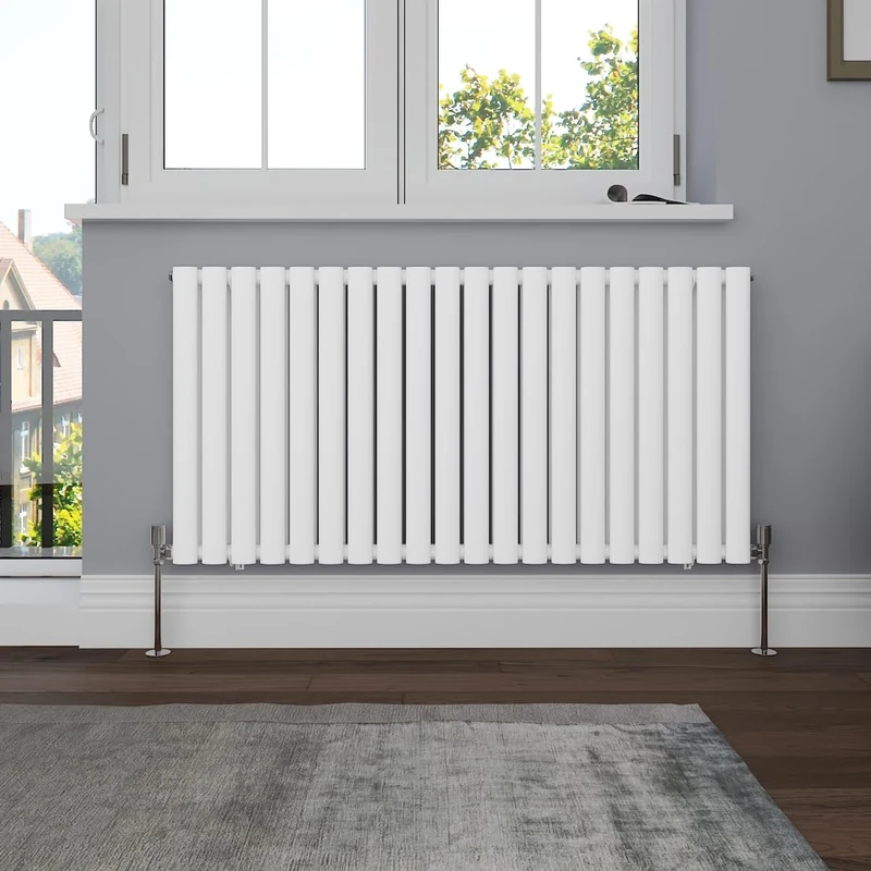 NRG Horizontal 600x1180 Oval Column Designer Radiator Central Heating Double Panel Gloss White