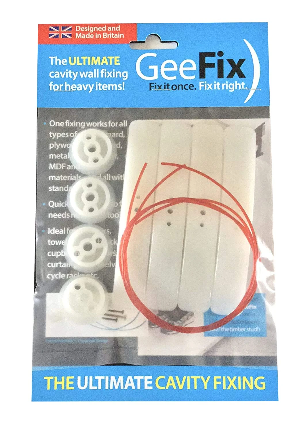 GeeFix Plasterboard Cavity Wall Fixings Hollow Wall Anchors Heavy Duty (Pack of 4 Fixings)