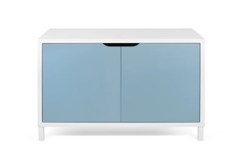 TemaHome Basics Sideboard, Wood, White with Blue Doors, 104x40x70 cm