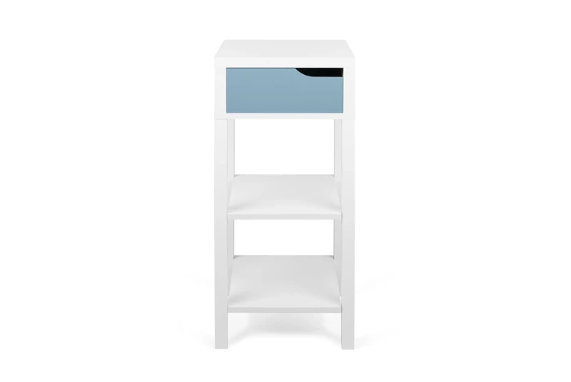 TemaHome Basics Bedside Night Table High, Wood, White with Blue Drawer Front, 34x34x80 cm