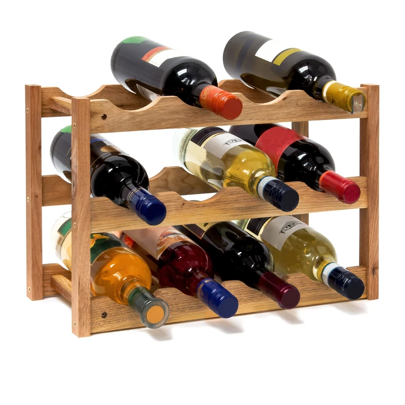 Relaxdays small, bottle rack for 12 bottles of wine, H x W x D: 28 x 21 x 42 cm, natural, wood, wine rack walnut with 3 levels