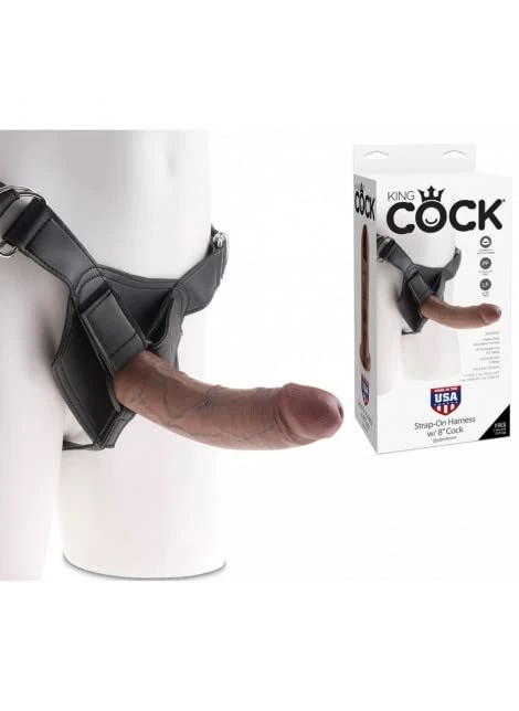 King Cock Strap On Harness with Cock, 8-Inch, Brown