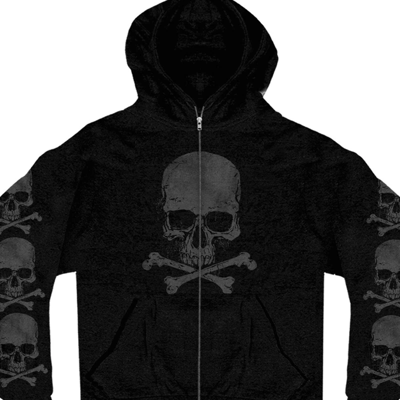 Hot Leathers Men's Skull and Crossbones Zip-Up Hooded Sweatshirt (Black, XXX-Large)