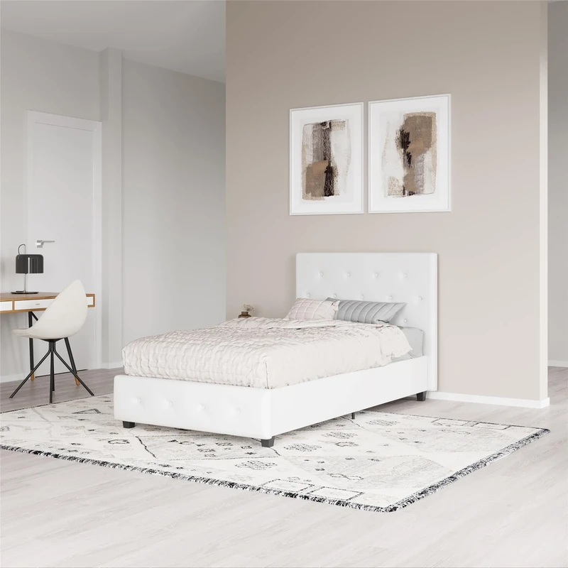 DHP Dakota Upholstered Platform Bed White Single