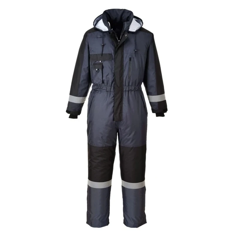 Portwest S585 Men's Hi Vis Winter Work Overalls Waterproof Protective Boiler Suit 300D Polyester Coveralls Durable Thermal Lined Workwear Rain Suit Navy, Medium