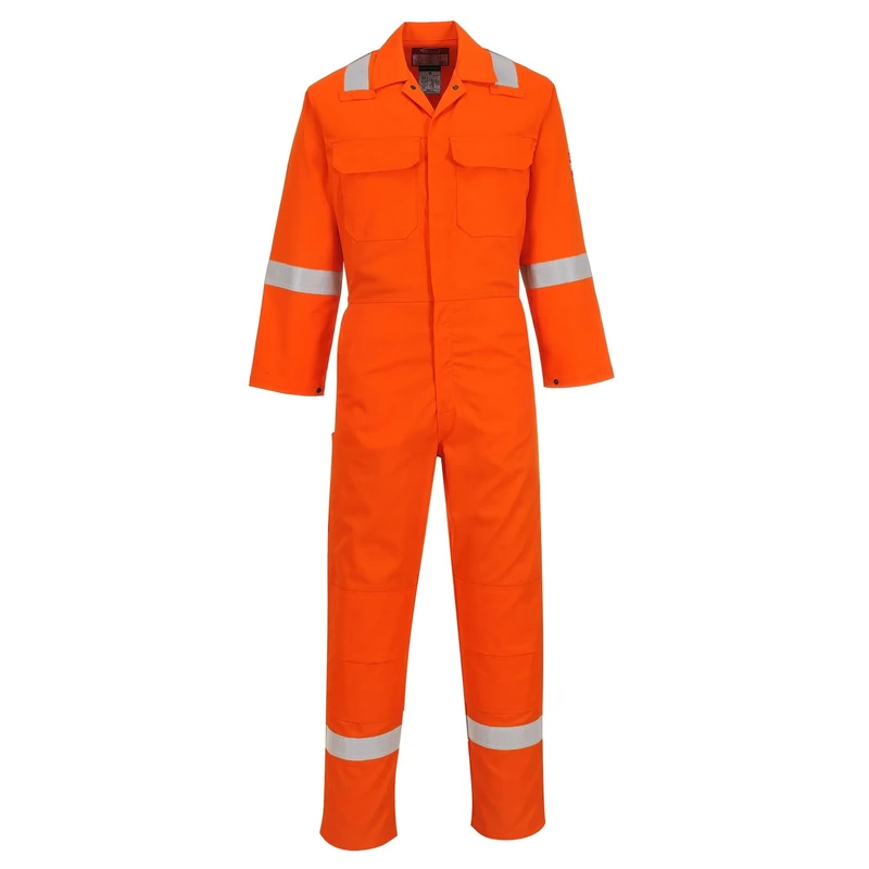 Portwest BIZ5 Bizweld FR Men's Coverall Flame Resistant Welding Overall Safety Gear 100% Cotton Reflective Tape Knee Pad Pockets Molten Metal Splash Protection, Orange, XS
